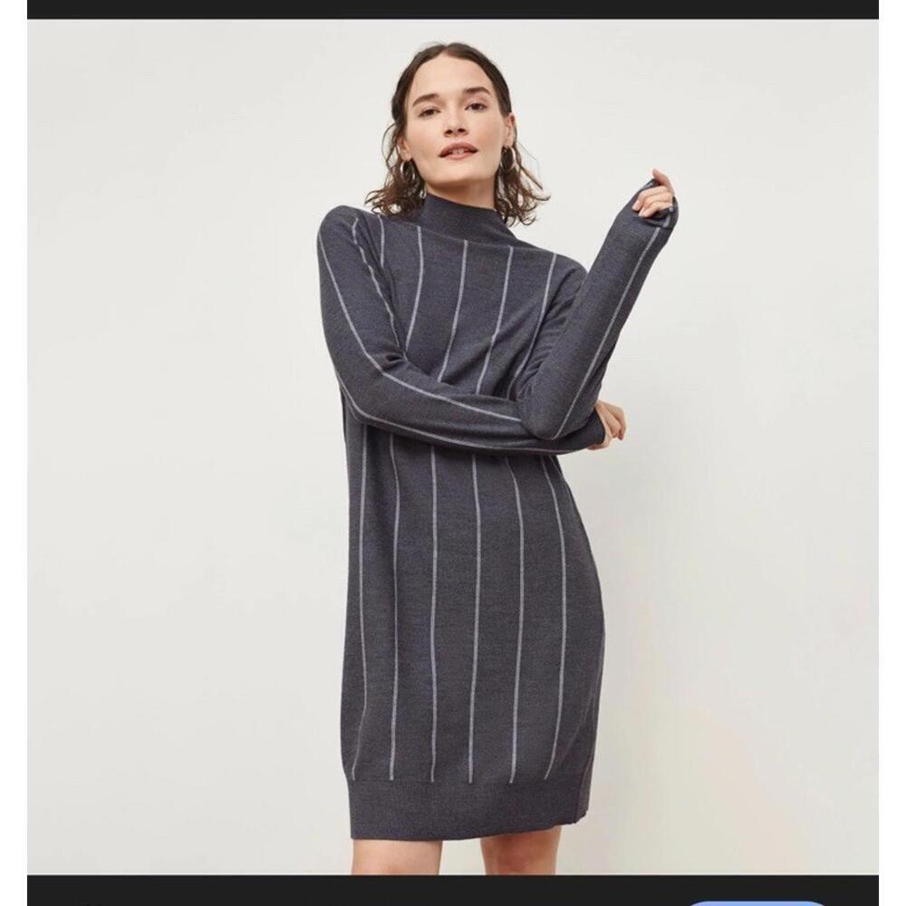 Mm Lafluer Dress Womens Large Effy Merino Wool Mock Neck Striped Soft Sweater